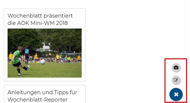 Schritt 1 - Schnappschuss erstellen: Um einen Schnappschuss zu erstellen, können Sie nach der Anmeldung entweder rechts oben auf Ihren Namen klicken, um ein Menü zu öffnen, oder Sie klicken auf das blaue Kreuz. Es öffnet sich ein kleines Menü.  | Foto: Wochenblatt-Redaktion