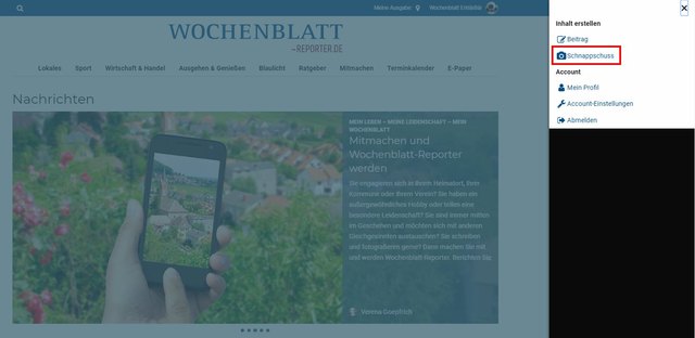 Schritt 1 - Schnappschuss erstellen: Um einen Schnappschuss zu erstellen, können Sie nach der Anmeldung rechts oben auf Ihren Namen klicken, um ein Menü zu öffnen.  | Foto: Wochenblatt-Redaktion