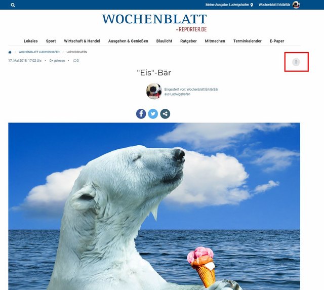 Schritt 7 - Schnappschuss überarbeiten oder Schnappschuss melden: Sie können Ihre veröffentlichten Schnappschüsse jederzeit bearbeiten. Klicken Sie hierzu auf die drei kleinen Punkte, grau hinterlegt, rechts oberhalb der Textüberschrift.  | Foto: Wochenblatt-Redaktion