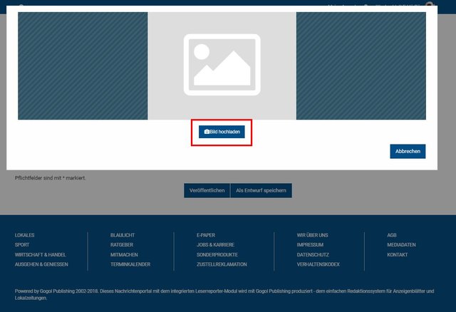Schritt 2 - Bild hochladen: Es öffnet sich eine neue Ansicht. Klicken Sie auf „Bild hochladen“, um ein Bild aus Ihrer Datenbank auszuwählen. Mobil können Sie alternativ auch direkt ein Foto mit Ihrer Smartphone- oder Tablet-Kamera aufnehmen und hochladen. | Foto: Wochenblatt-Redaktion