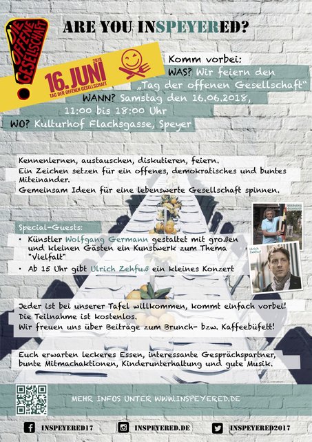 Mit einer Brunch- und Kaffeetafel im Kulturhof Flachsgasse will die Initiative InSPEYERed am sogenannten „Tag der offenen Gesellschaft“ teilnehmen. | Foto: InSPEYERed