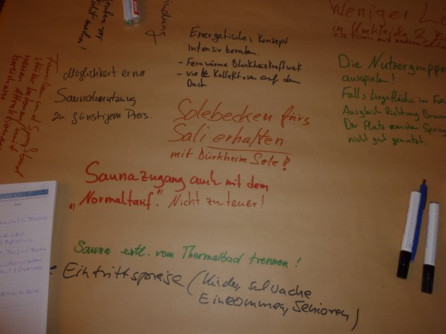 Bürger hatten bei dem Beteiligungsverfahren ihre Wünsche zu Papier gebracht. Ganz oft wurde die Erhaltung des Warmwasseraußenbeckens im Salinarium genannt.  | Foto: Mappes