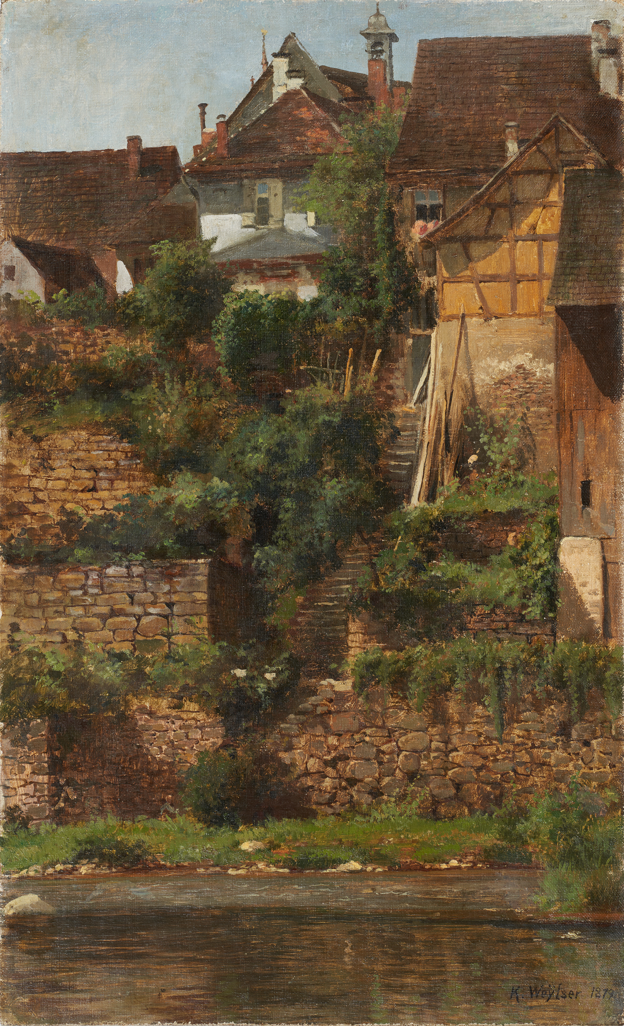 9 Karl Weysser, Gernsbach. Blick von der Murg hinauf zu den Häusern der Stadt, 1879, Inv.Nr. 60-1692-086