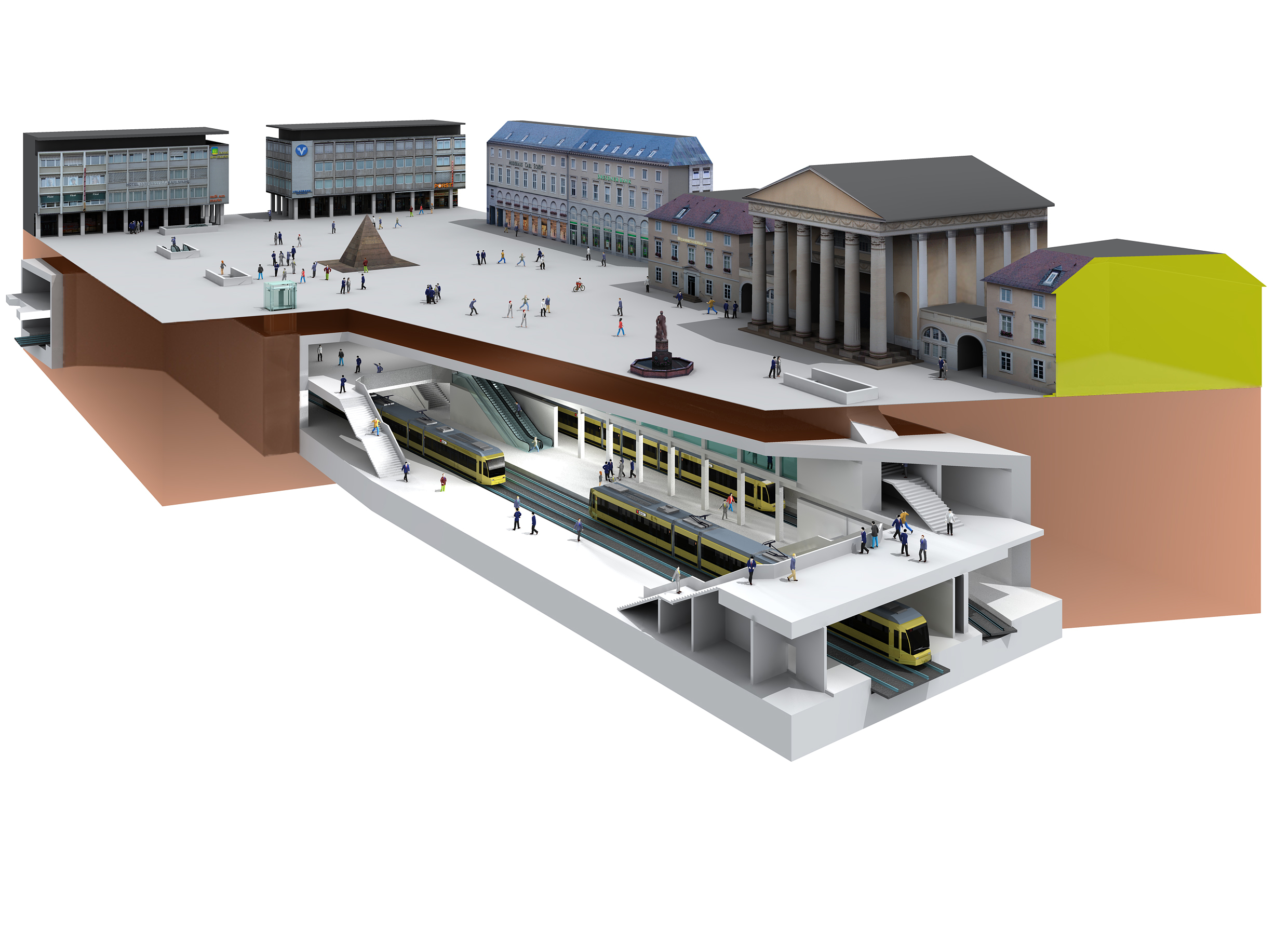 Blick auf die Anlage im Plan - mit unterirdischer Haltestelle