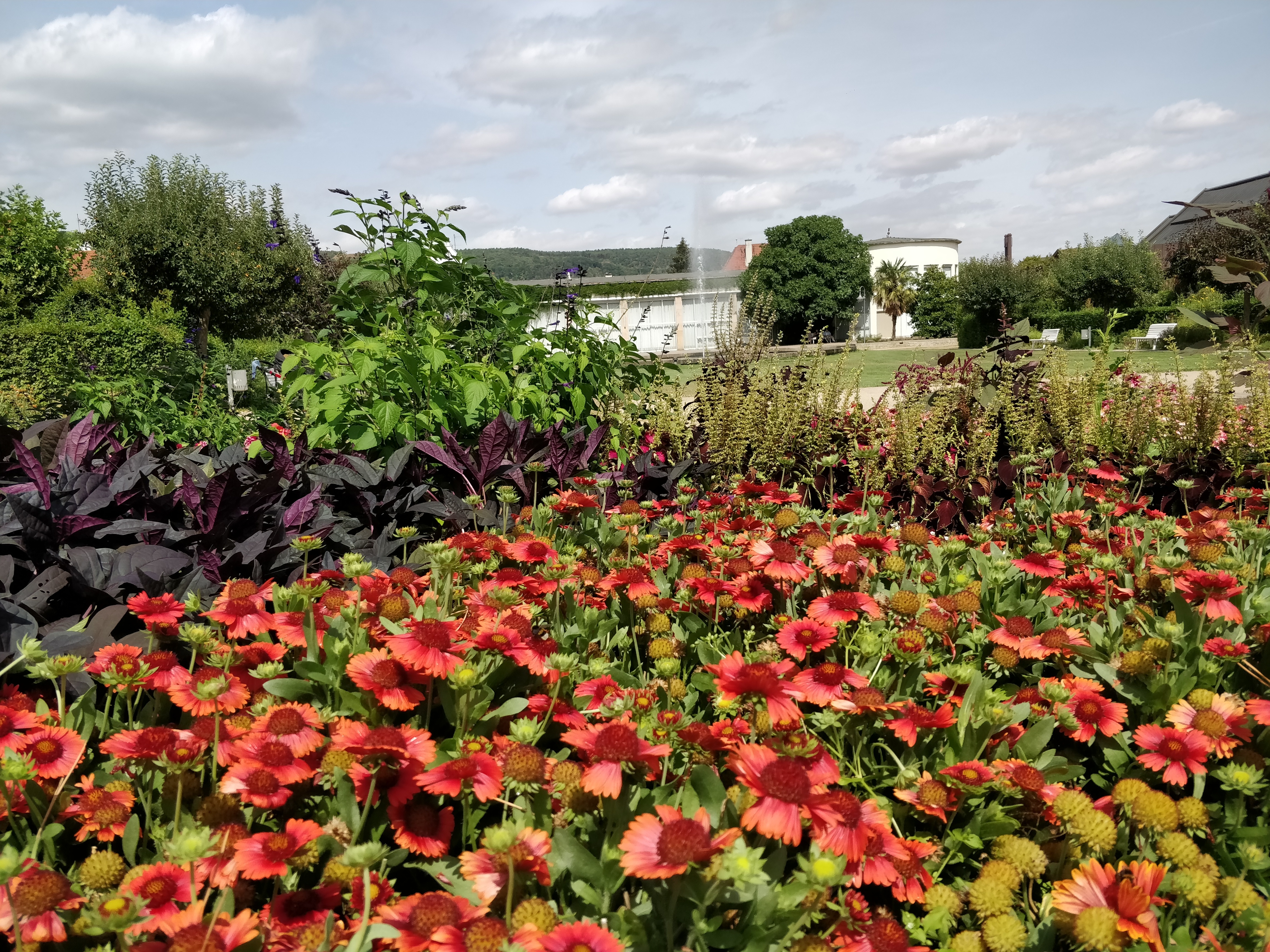 Schön anzusehen ist das Blumenbeet vor der Brunnenhalle.