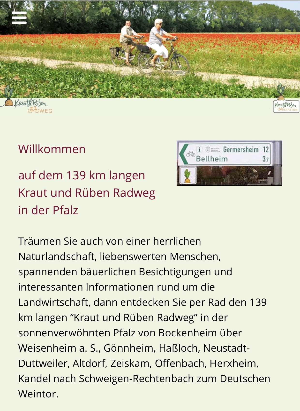 Der 139 Kilometer lange Kraut- und Rüben Radweg führt auf rund 50 Kilometer durch den Landkreis Germersheim.
