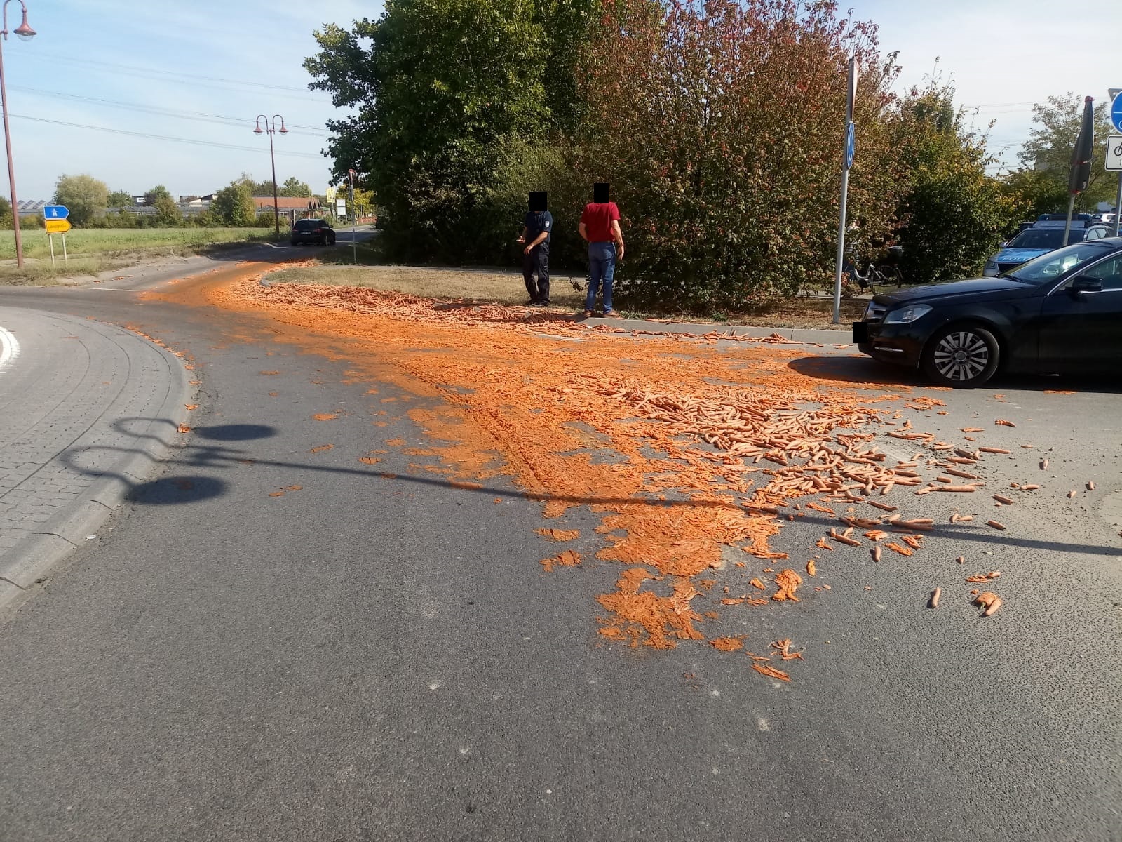 Mehrere Zentner Karotten landeten auf der Fahrbahn. (Foto: Polizei)