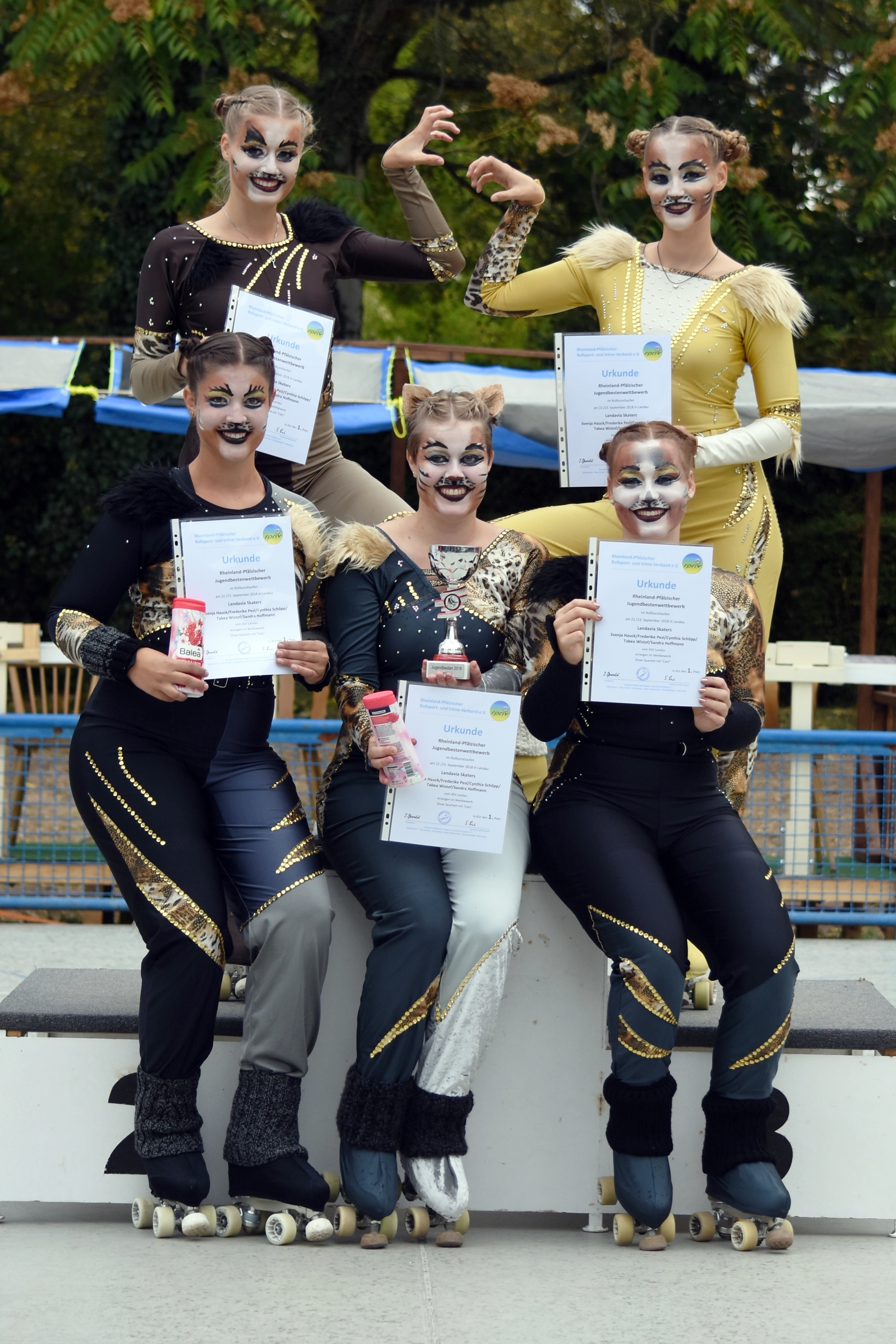 Beim rheinland-pfälzischen Jugendbestenwettbewerb im Rollkunstlaufen haben die Landavia Skaters im Wettbewerb Show Quartett mit „Cats“ den ersten Platz errungen.