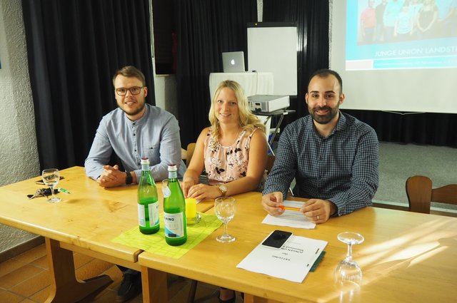 Die Vorsitzenden der JU Landstuhl aus den Jahren 2016-2018. 
V.l.n.r.: Niklas Mey, Christina Schirra, Mattia De Fazio