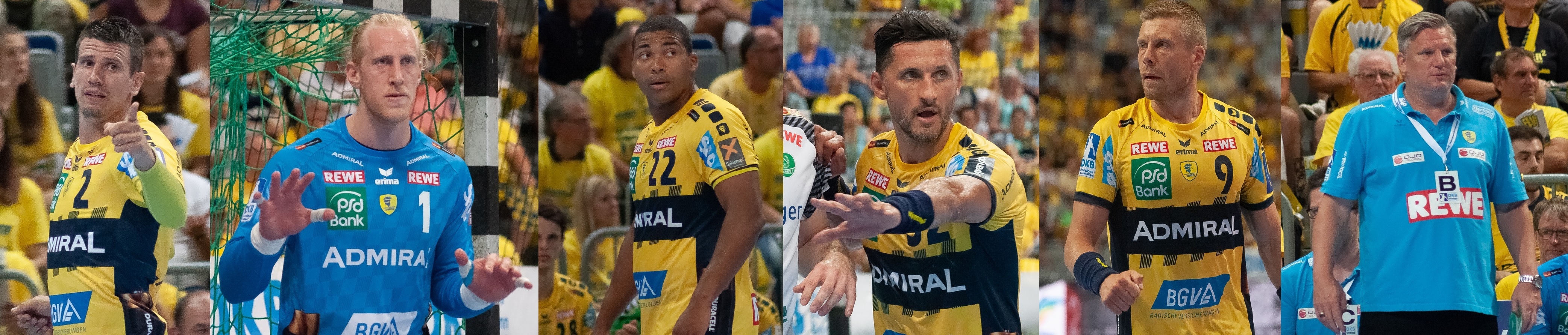 Andy Schmid, Mikael Appelgren, Mads Mensah Larsen, Alexander Petersson, Gudjon Valur Sigurdsson und Nikolaj Jacobsen (v.l.)
