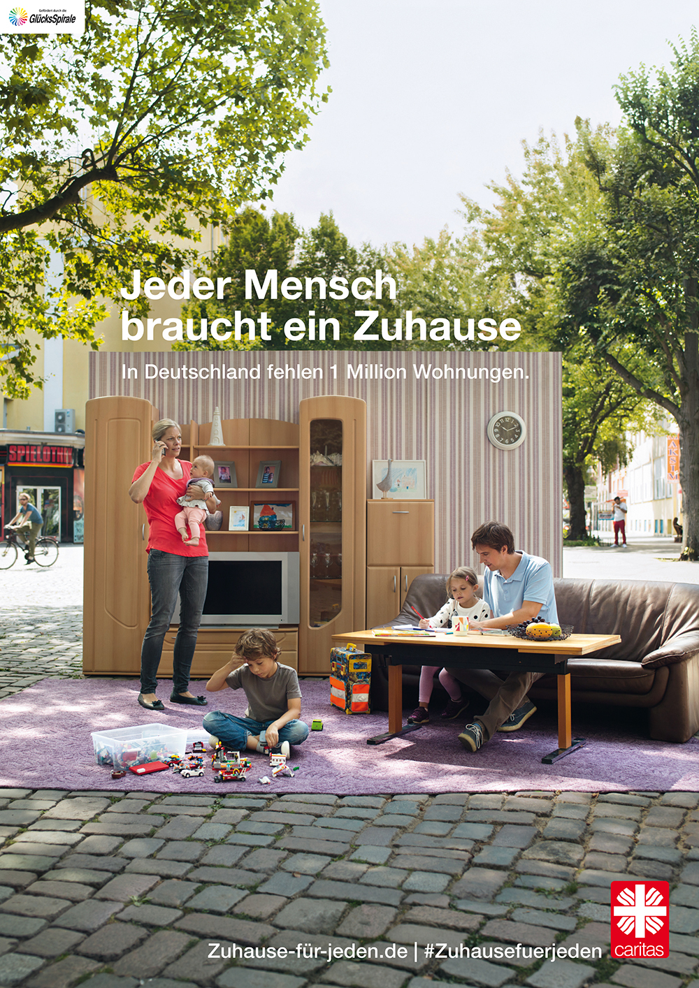 Motiv der Caritas-Kampagne 2018: www.zuhause-fuer-jeden.de.