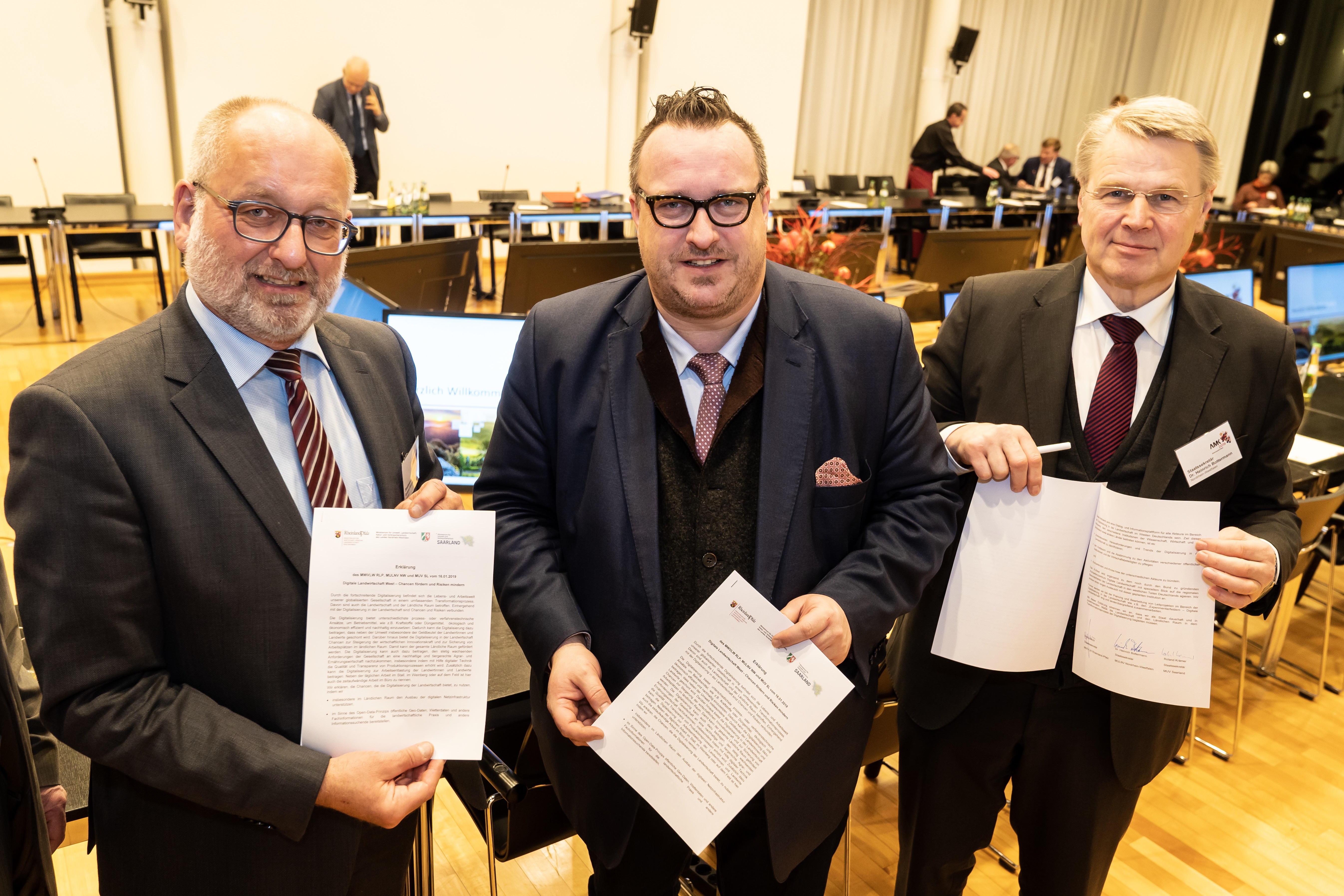 Staatssekretär Roland Krämer (Saarland) (von links), Andy Becht (Rheinland-Pfalz), Dr. Heinrich Bottermann (Nordrhein-Westfalen).