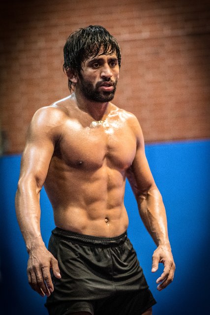 Der indische Weltklasseringer Bajrang Punia beim Training im Olympiastützpunkt Schifferstadt. | Foto: Christian Gaier