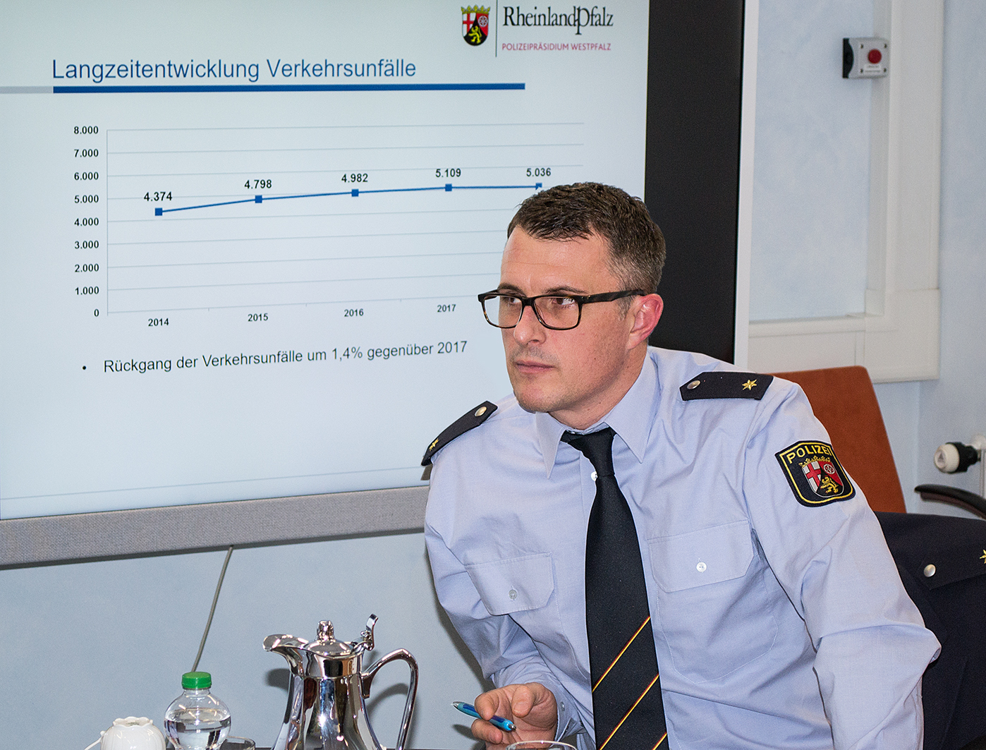Thorsten Mayer, Leiter der Polizeiinspektion 1, bei der Vorstellung und Erläuterung der Zahlen Foto: Schäfer