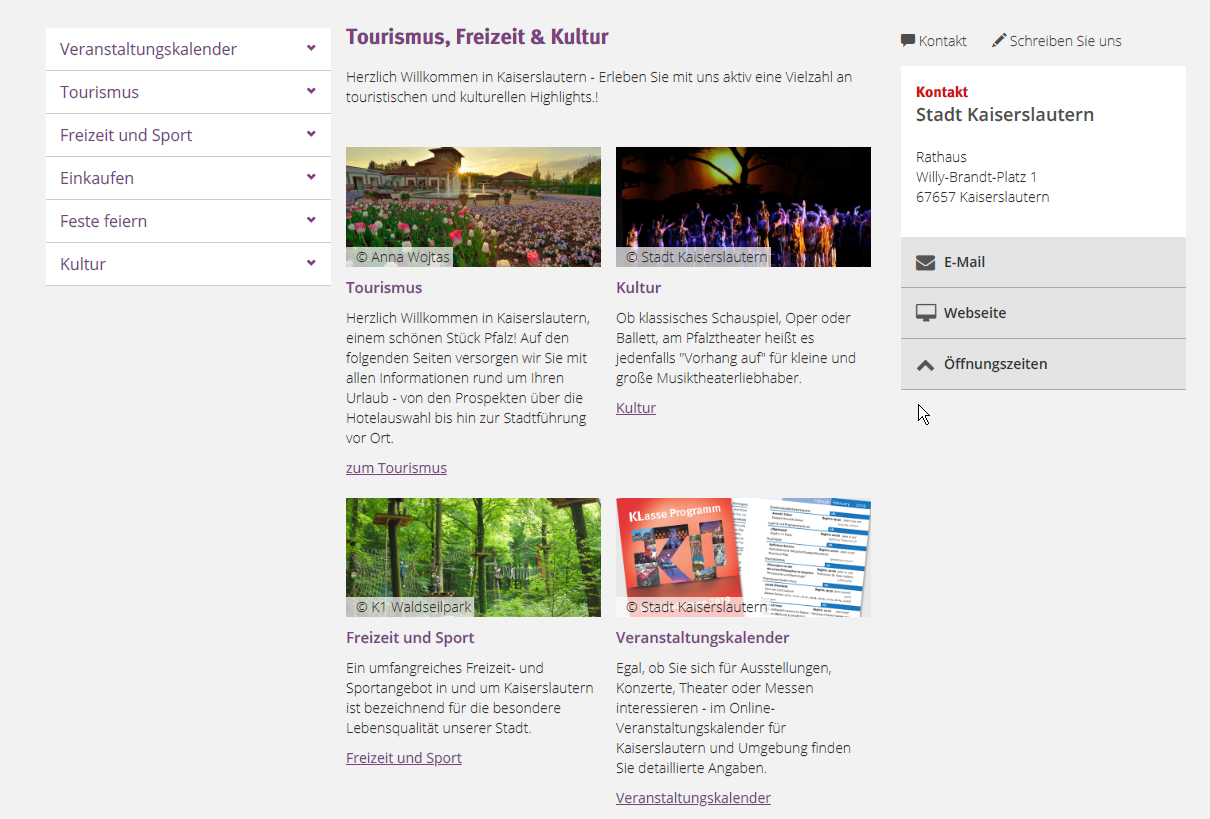 Online sehr beliebt: Die Rubrik „Tourismus – Kultur – Freizeit“