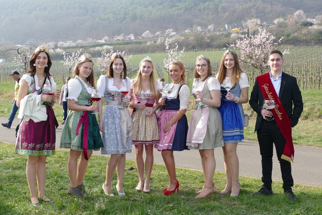Stelldichein der Mandelblüten- und Weinhoheiten. | Foto: Kermann