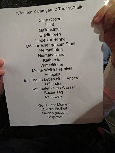 Die jungfräuliche Setlist, die später unterschrieben wird | Foto: Brigitte Melder