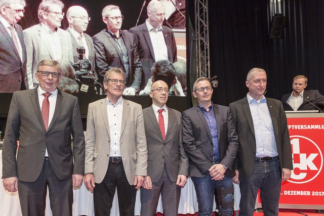Der zerstrittene Aufsichtsrat des FCK: Jochen Grotepaß, Paul Wüst, Michael Littig, Patrick Banf und Jürgen Kind nach der Wahl im Jahr 2017 | Foto: Jens Vollmer