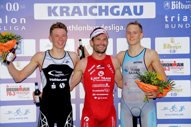 Das Podium der Männer mit Csongor Lehmann, Richard Murray und Valentin Wernz (von links). | Foto: DTU/ Ingo Kutsche 