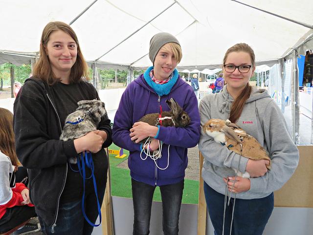 Drei junge Teilnehmerinnen mit ihren Hoppelhasen | Foto: Brigitte Melder