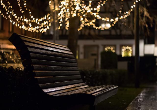 Winterliche Stimmung mit Lichterketten in den Bäumen, Dezember in Landstuhl