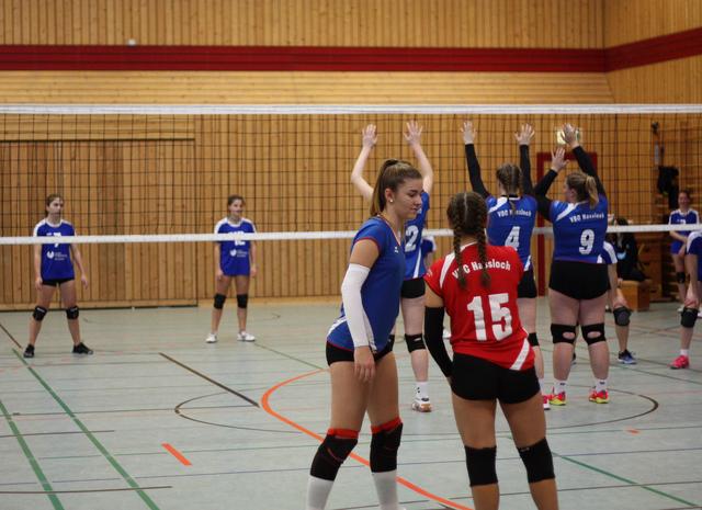 Clara Niehues(1) und Katharina Surkau (15) sprechen sich noch schnell ab, bevor der Aufschlag der Westpalatinas kommt...

Text/Foto: Wolfgang Merkel