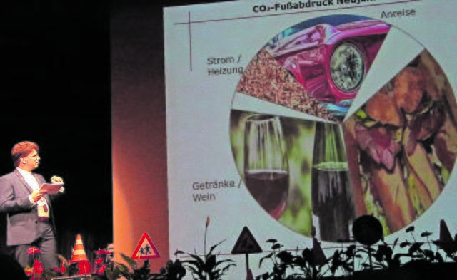 Weck, Worscht un Woi schlagen am kräftigsten zu Buche, wenn es um den CO2-Verbrauch geht. Dies verdeutlichte der Bürgermeister bei seiner Rede zum ersten klimaneutralen Neujahrsempfang eindrucksvoll. | Foto: Franz Walter Mappes