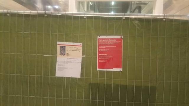 Hinweis am 6.2.20 am Ludwigshafen-Mitte, hier war der 31.1.20 als Termin für die Wiederinbetriebnahme genannt