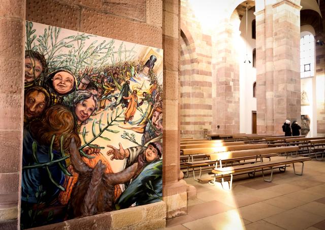 Mit dem "Einzug in Jerusalem" beginnt der Passionszyklus des Künstlers Stefan Weyergraf gen. Streit, der noch bis 11. April im Dom zu Speyer zu sehen sein wird. | Foto: Bauer