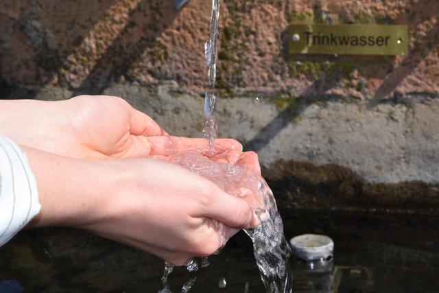 Vor dem Landauer Rathaus stehen jetzt zwei Trinkwasserbrunnen. | Foto: stp