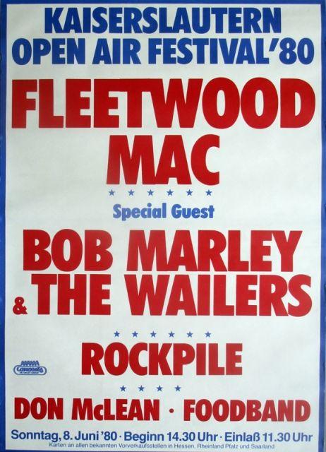 Das Plakat des Open Airs mit Fleetwood Mac und Bob Marley & The Wailers auf dem Betzenberg 1980 | Foto: Stadtarchiv