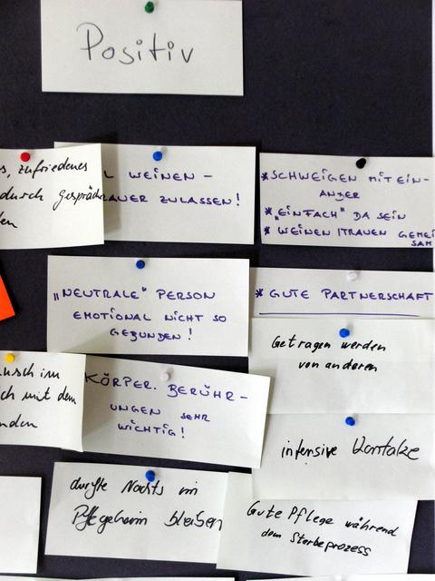 Wichtig im Seminar: Der Austausch. Was habe ich im Zusammenhang mit Sterben und Tod schon erlebt? Was hat mir Kraft gegeben?