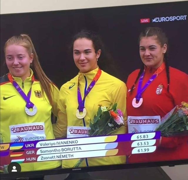 Samantha Borutta (links) von der TSG Mutterstadt gewann bei der Europameisterschaft 2019 in Schweden mit 63,53 Metern die Silbermedaille (Foto Samantha Borutta) 