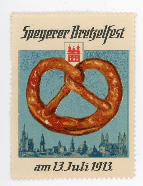 Mit dieser Reklamemarke wurde 1913 für das „Speyerer Bretzelfest“ geworben.  | Foto: ps