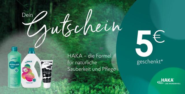 Mit dem Gutschein bis zu fünf Euro beim Einkauf von HAKA-Produkten sparen.