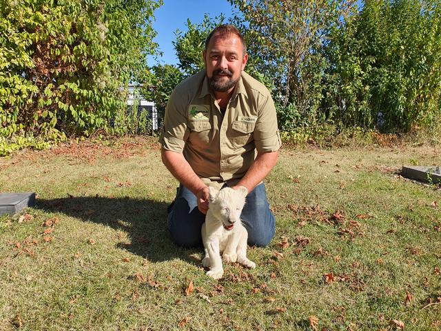 Uwe Wünstel mit seiner Pflegelöwin | Foto: Reptilium Landau