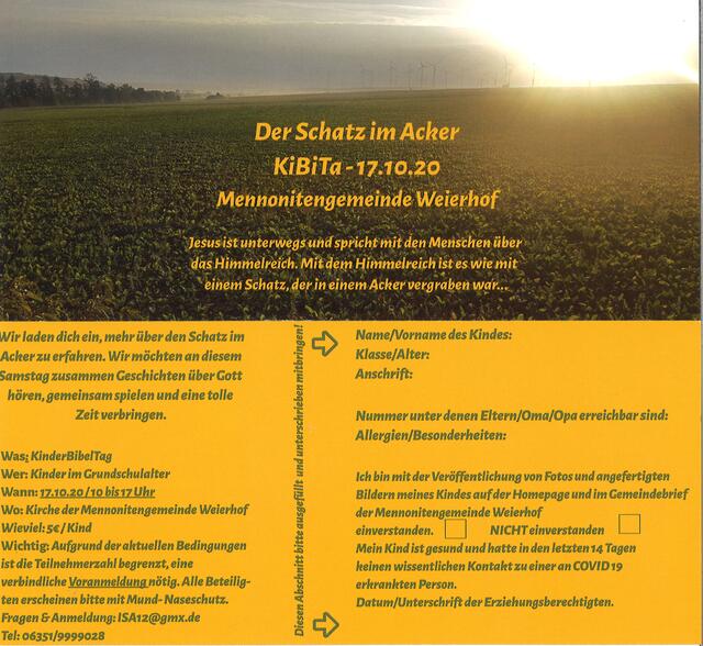 Kinder-Bibel-Tag auf dem Weierhof am Samstag, 17. Oktober 2020 von 10 - 17 Uhr