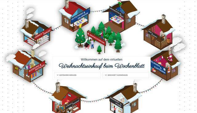 Auf dem virtuellen Weihnachtsmarkt von wochenblatt-reporter.de können Dienstleister und Händler ihre Angebote in digitalen Ständen präsentieren.