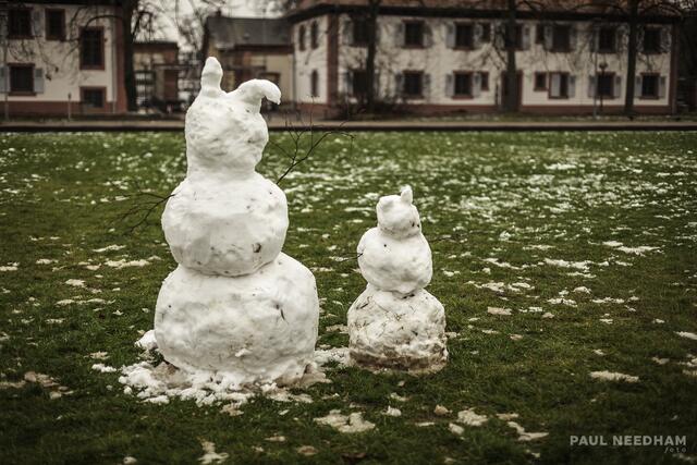 Schneemänner rund ums Schloss Gottesaue in Karlsruhe | Foto: Paul Needham