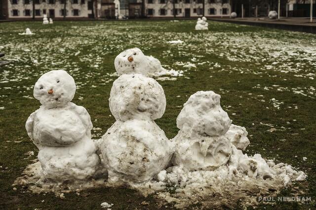 Schneemänner rund ums Schloss Gottesaue in Karlsruhe | Foto: Paul Needham