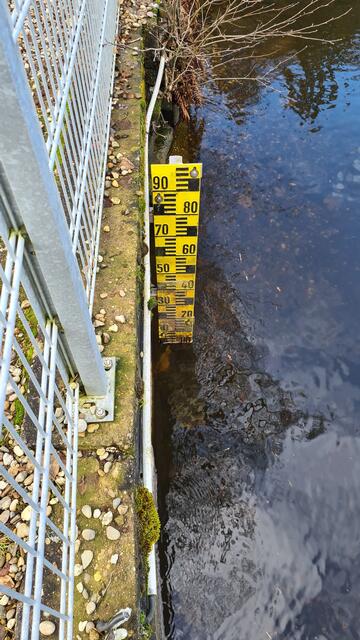 Rund ein halber Meter fehlt zum Normalstand am Messpegel des Abflusses vor dem Seehotel | Foto: Ralf Vester