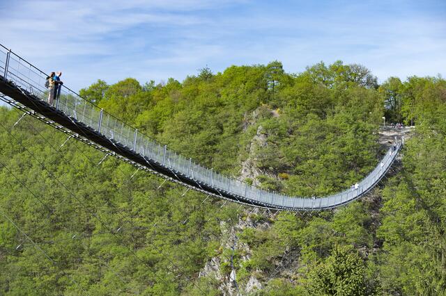 Die Geierlay-Brücke ist eine der längsten Hängeseilbrücken Deutschlands.