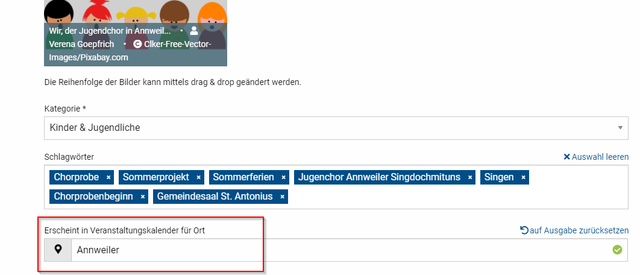 Schritt 3.8 Ausspielungsort aus der Ortsliste für den Veranstaltungskalender wählen: Wählen Sie einen Ort aus der Ortsliste, der zu Ihrer Veranstaltung passt. Anhand der Ortsliste wird die Veranstaltung auf den passenden Seiten im Veranstaltungsportal ausgespielt. | Foto: Wochenblatt-Redaktion