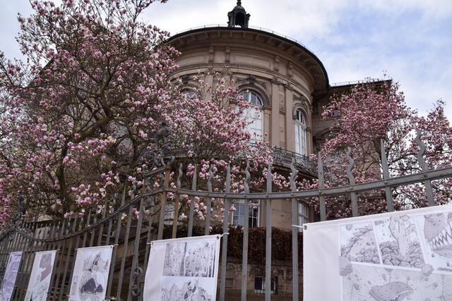 Noch bis Sonntag, 2. Mai, am Zaun der Städtischen Galerie Villa Streccius zu sehen: Die Urban Street Ausstellung „Der Tazelgriger“ von Richard Diery. | Foto: Stadt Landau