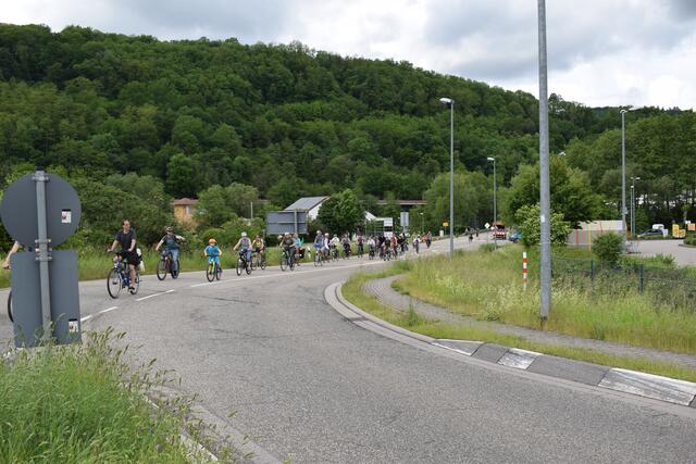 Eine Radleridylle - völlig unbedrängt von Autos fahren die radelnden Demonstranten von der B10 in den Kreisverkehr von Annweiler ein. | Foto: B.Bender