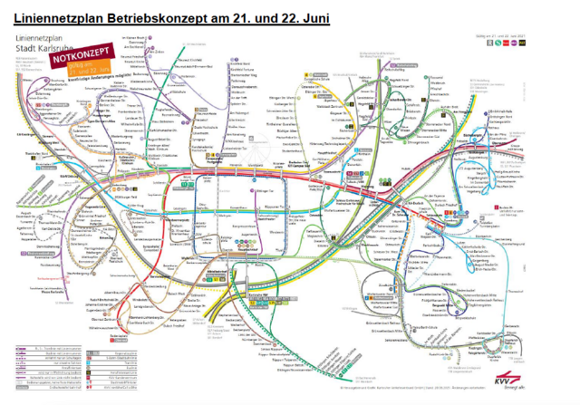Liniennetzplan Betriebskonzept am 21. und 22. Juni | Foto: KVV