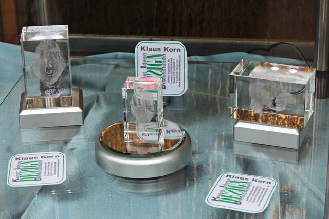 Bei Lotto/Tabak Ehrler (neben Nukleus) im Schaufenster hat Kern seine Glashologramme ausgestellt | Foto: Brigitte Melder