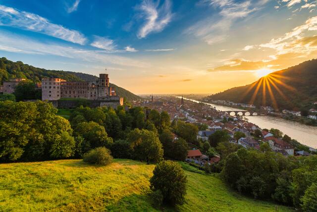Sonnenuntergang am Heidelberger Schloss im Sommer