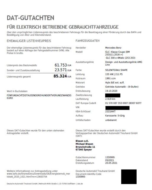 Wer für sein gebrauchtes Elektro-Auto oder den Plug-in-Hybrid staatliche Förderung will, der braucht ein Gutachten der Deutschen Automobil Treuhand (DAT). Bisson als "DAT Expert Partner" erstellt auch diese sogenannten BAFA-Gutachten.