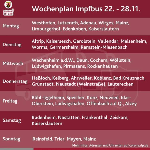 Die Stationen des Impfbusses in der kommenden Woche